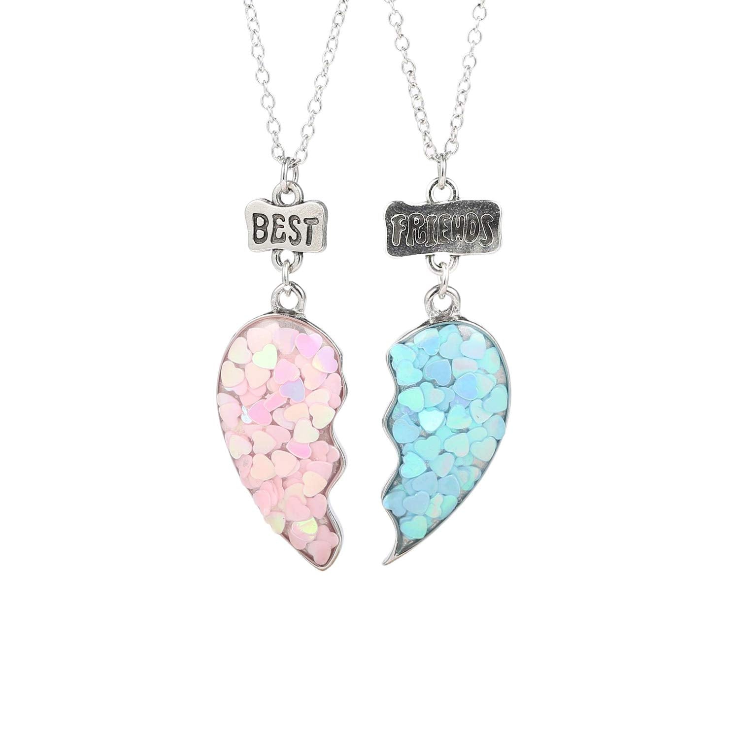 SANNIDHI Pink & Blue,2 pcs Silver Alloy Resin Friendship Necklace for Girls,Girlfriends,Love,Sisters,Gift Necklace SANNIDHI Pink & Blue,2 pcs Silver Alloy Resin Friendship Necklace for Girls,Girlfriends,Love,Sisters,Gift Necklace